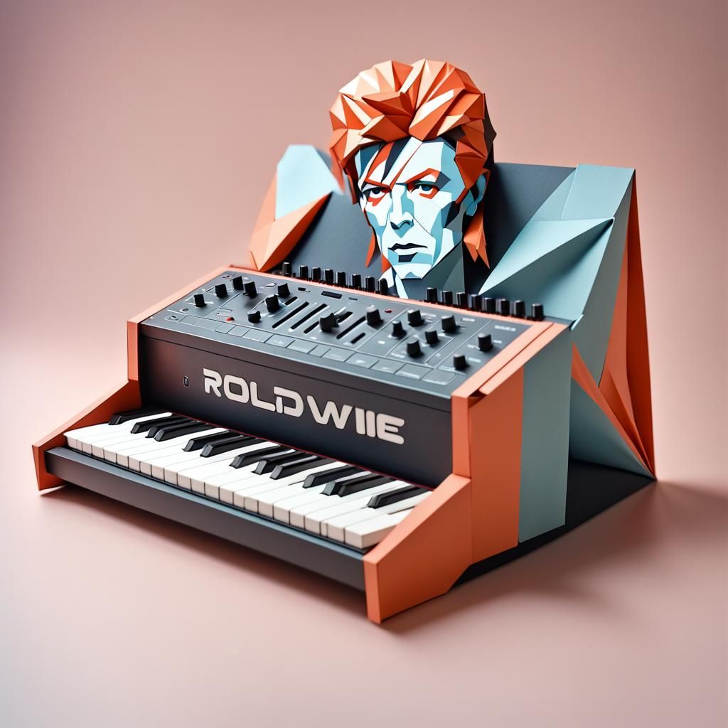 Roland Synthesizer in Origami Papercraft Style