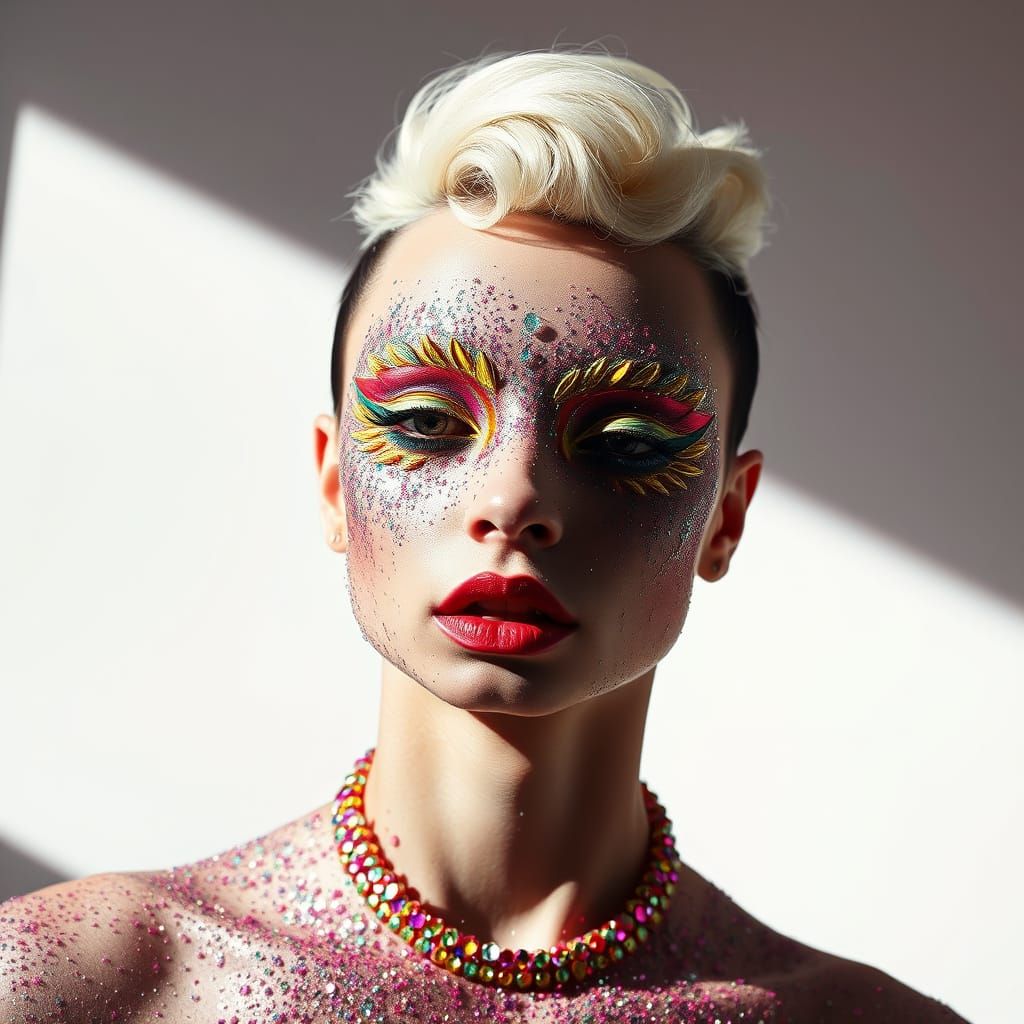 Glittering Portrait in Neon Hues