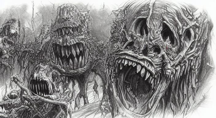 Horror Monster Banquet in Detailed Pencil Sketch