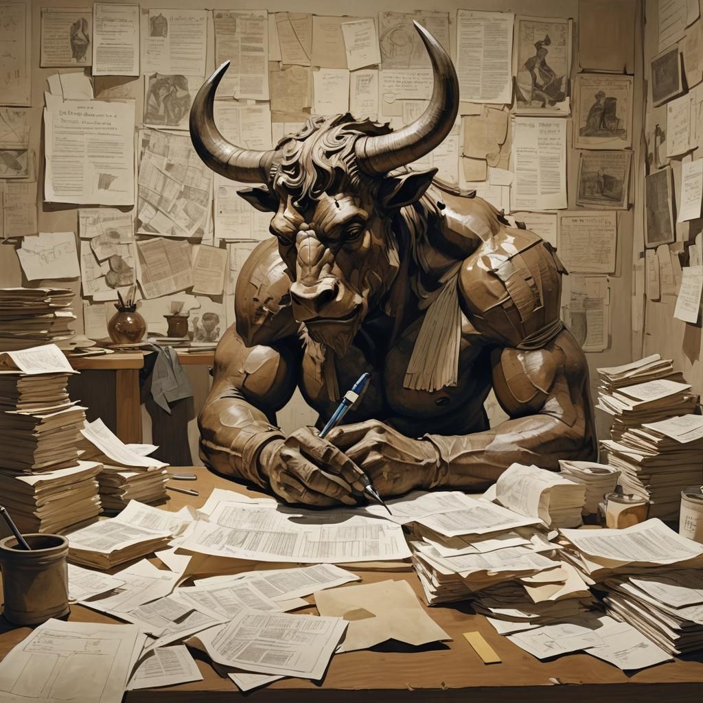 A Minotaur doing Taxes