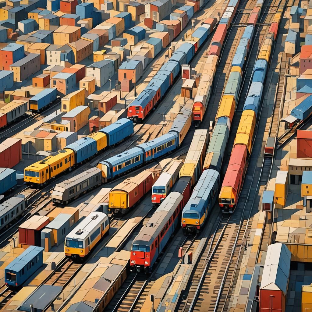 Cubist Train Station with Geometric Details