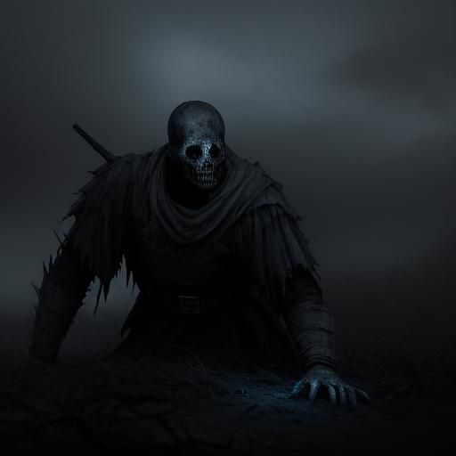 Eerie Battlefield: Fallen Soldier in Dark Fantasy Style