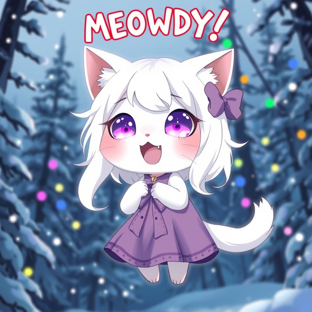 Spooky Whimsical Catgirl in Lavender Dress Dances in the Sno...