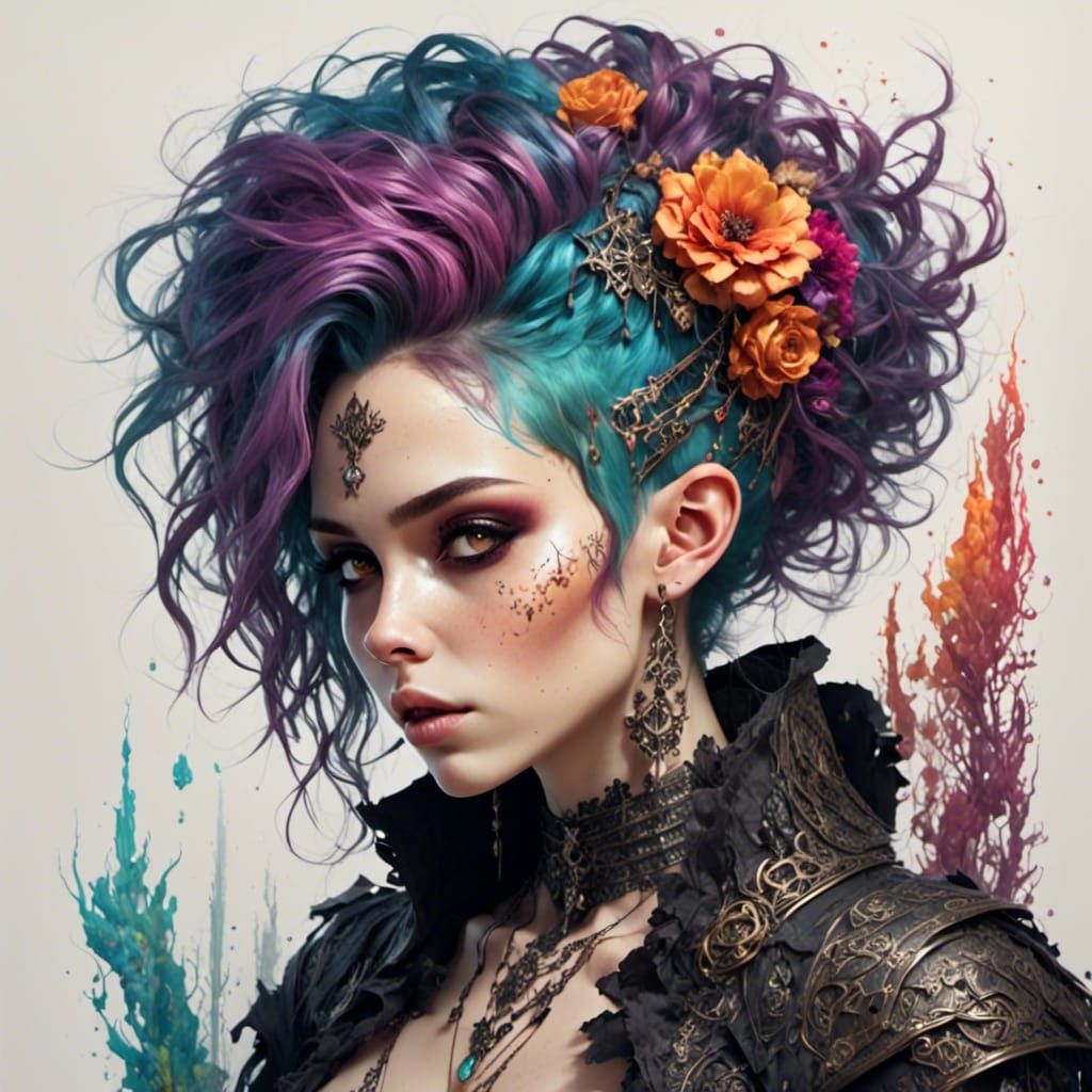 Modern Punk Witch on Street Corner in Animation Style