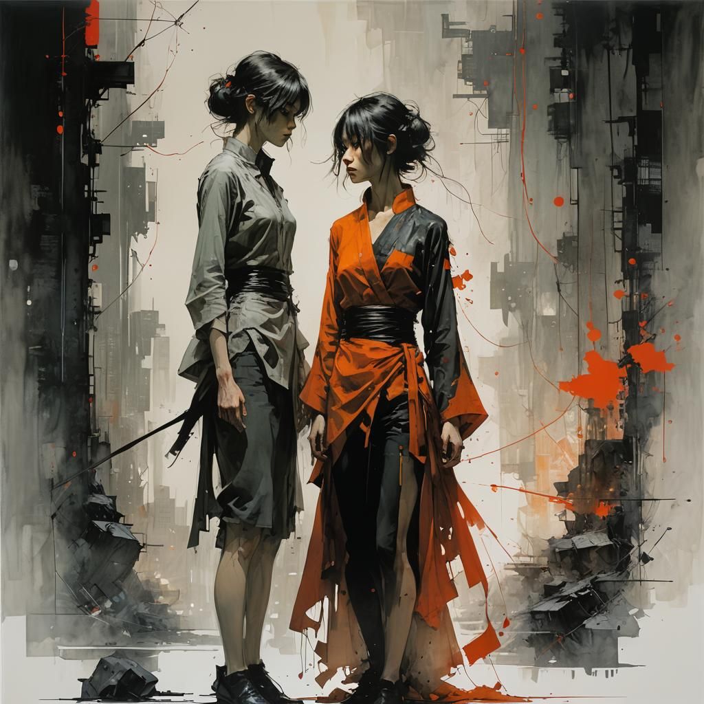 Two Women in Dark Fantasy Fusion Art Style