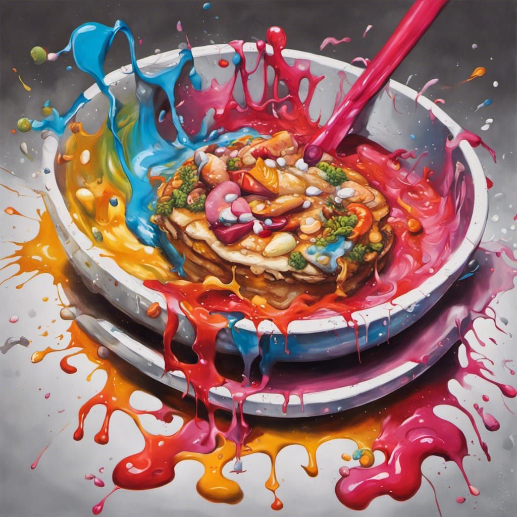 Gourmet Dish Graffiti Art in Splash Art Style