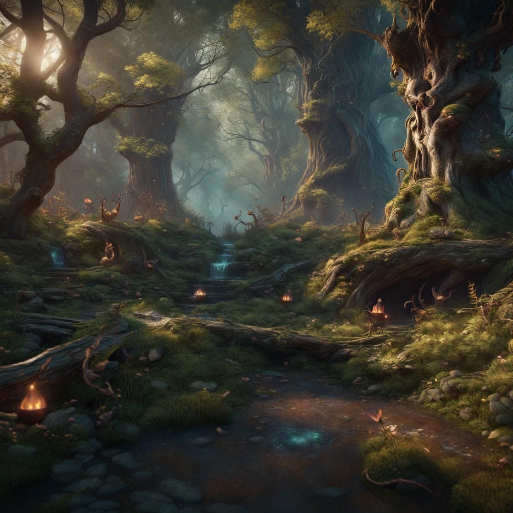 Detailed Woodland Scene in Fantasy Concept Art