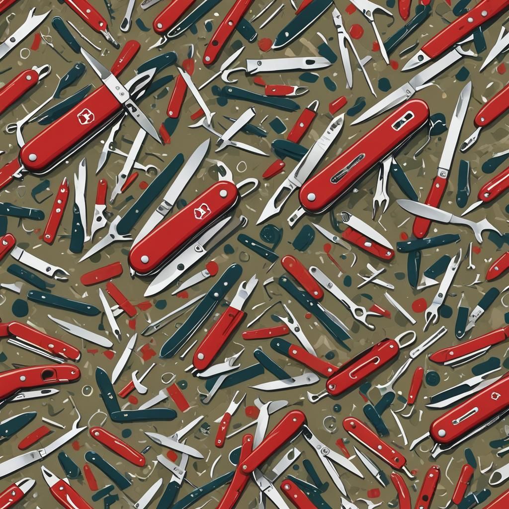 Abstract Swiss Army Knife Art in Complementary Colors