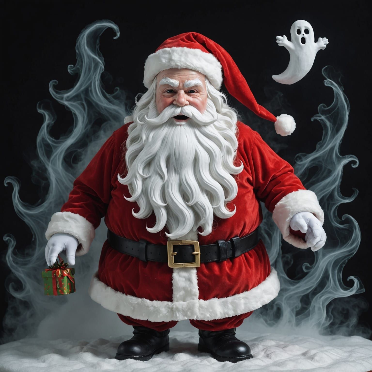 Ghostly Santa Claus Appears in Ethereal Winter Scene