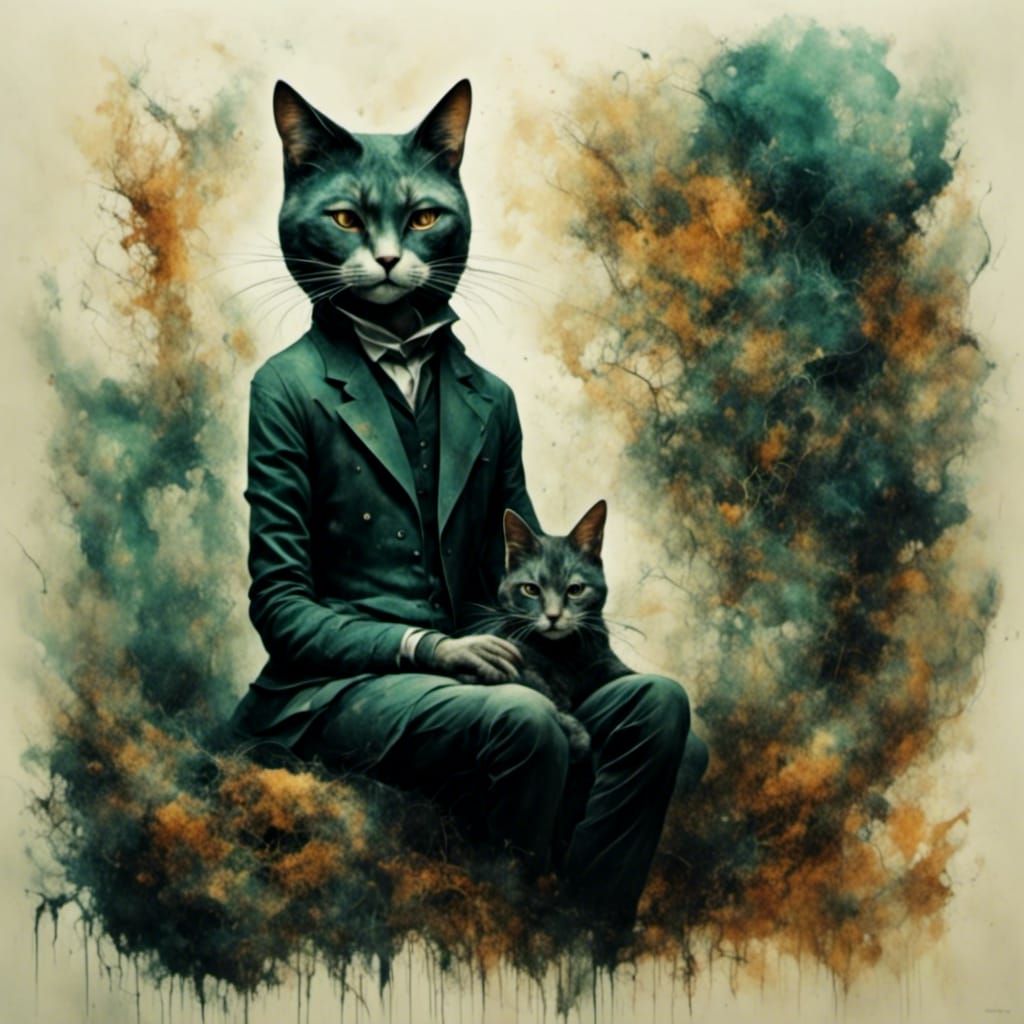 Abstract Art: Boy and Cat Receiving Relief