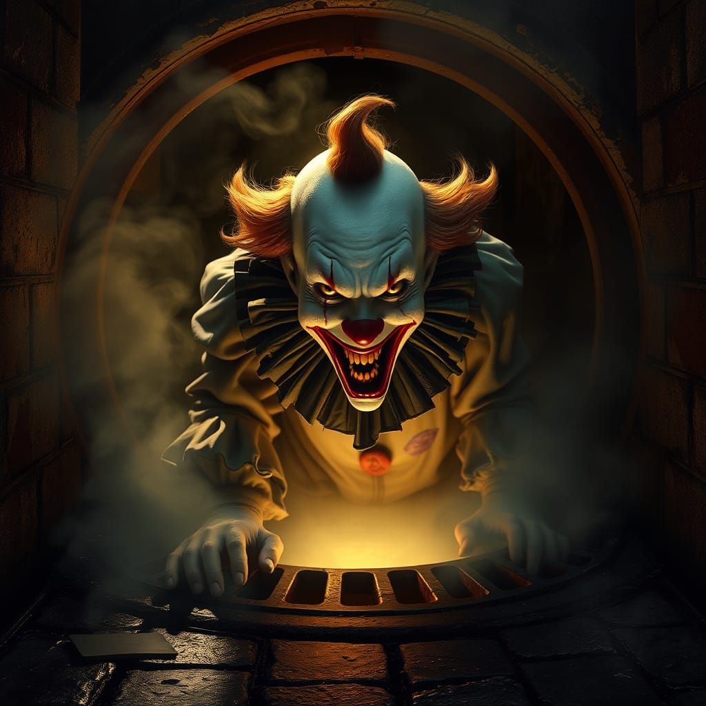 Eerie Clown Emerges from Sewer Grate