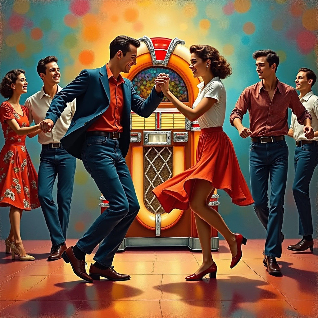 Vibrant 50s Jive Dancers by Abstract Jukebox