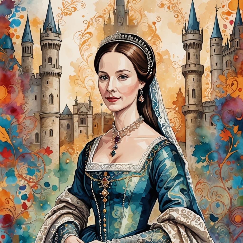 Colorful Vector Portrait of Anne Boleyn with Bokeh