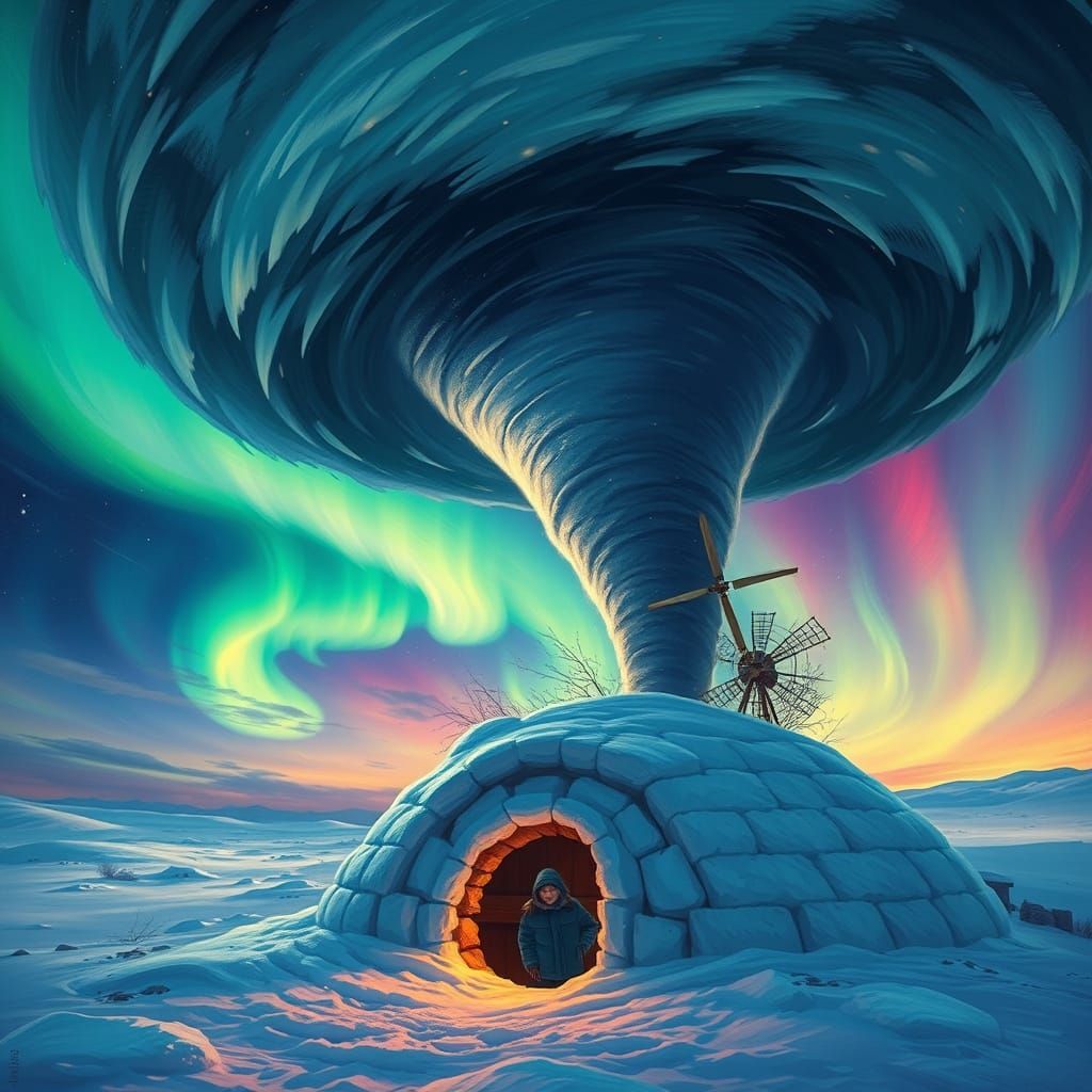 Tornado Tosses Windmill Under Northern Lights