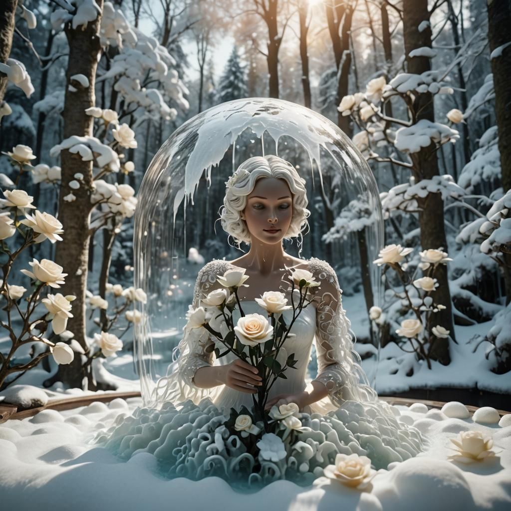 Snow Globe Biomech Roses with Woman in Spa