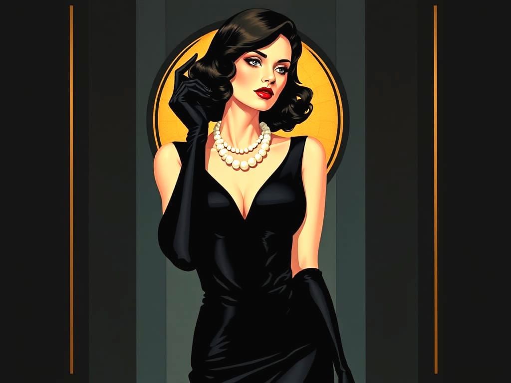 Chic Art Deco Fashion: Woman in Little Black Dress