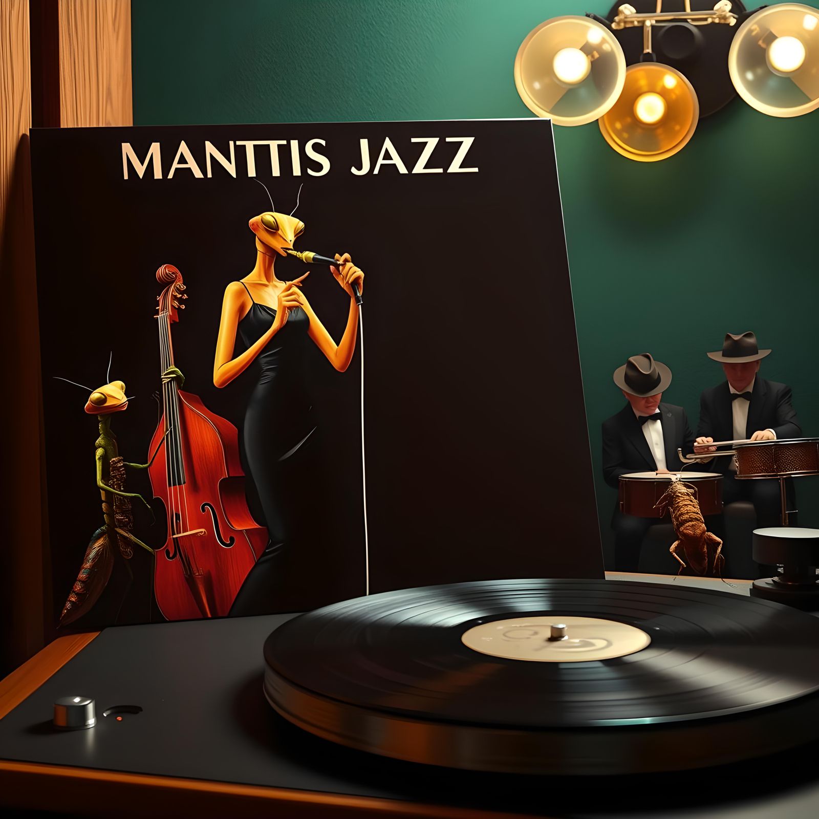 Mantis Jazz Singer Album Cover in Mid-Century Modern Style