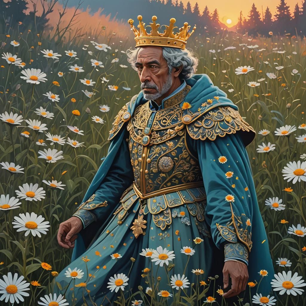 Monarch in Daisy Meadow at Twilight: Pop Art Realism