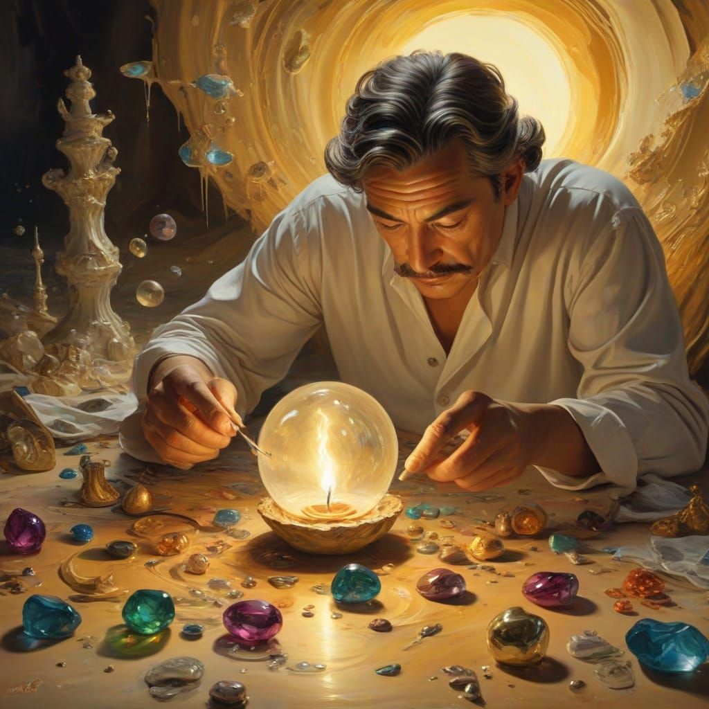 Surrealist Oil Painting of a Treasure-Encircled Soul