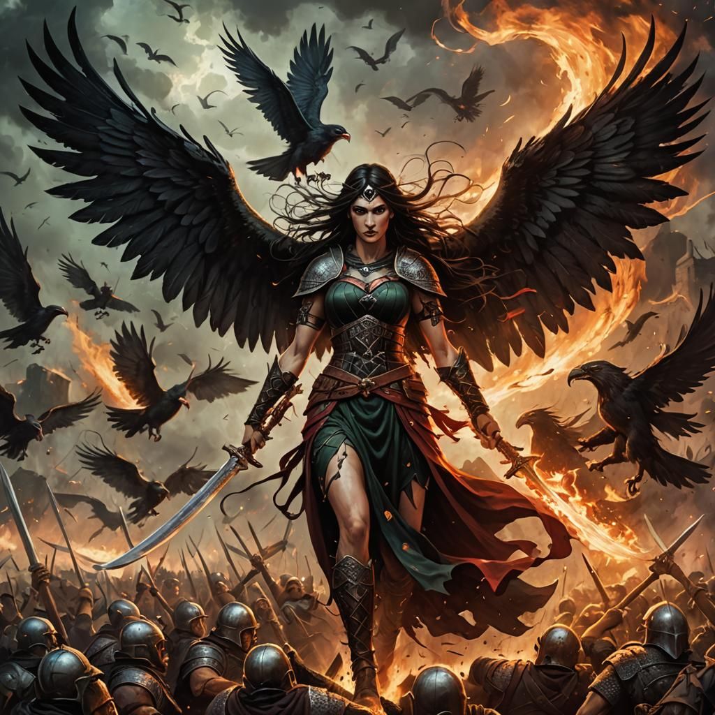 Morrigan Goddess Battles Irish Warriors