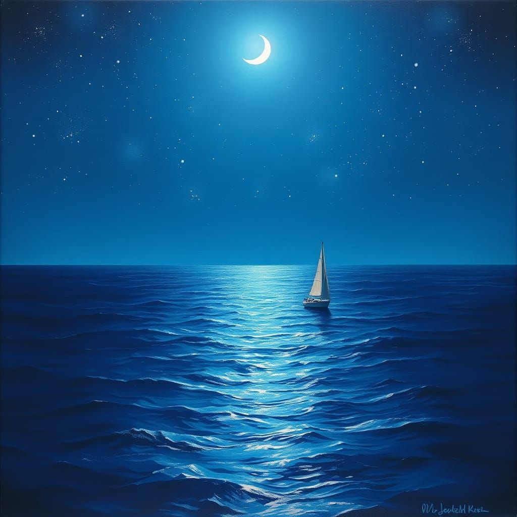 Sailboat Drifting on Starry Pacific Ocean