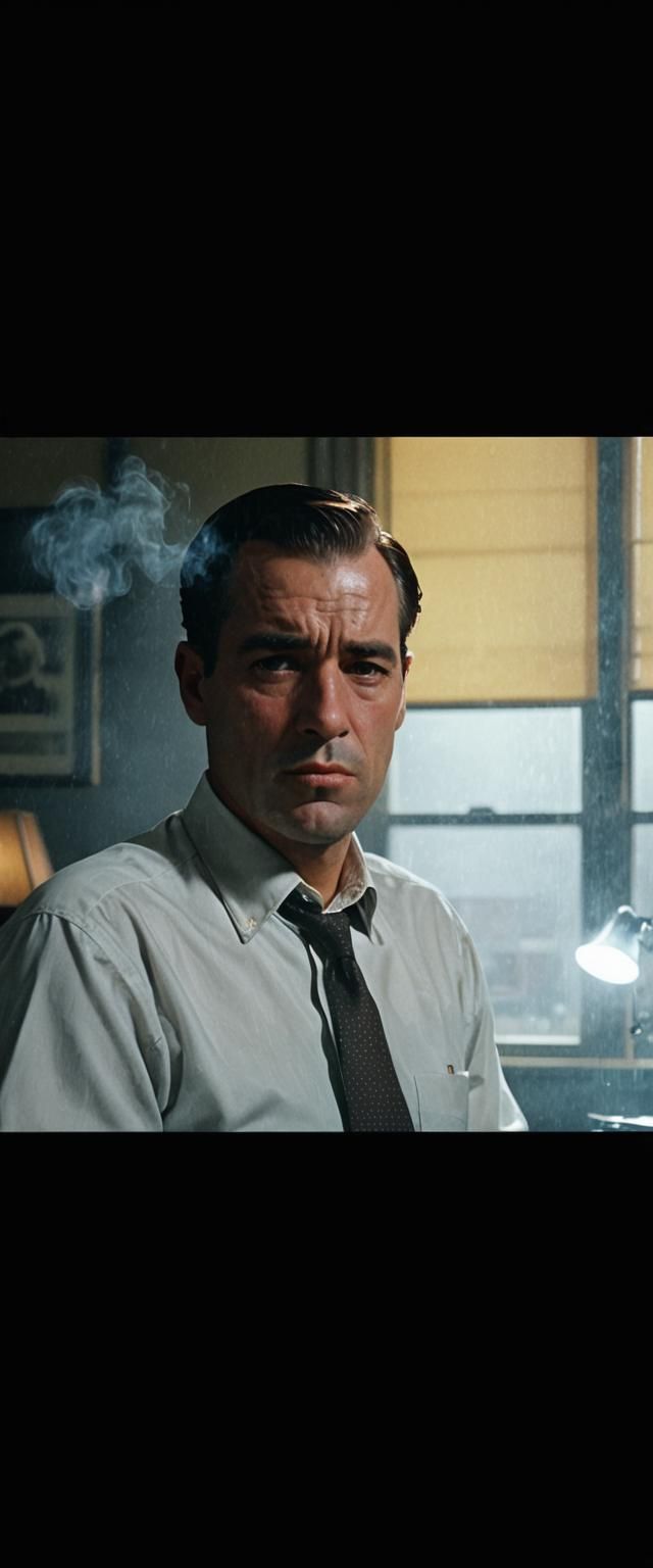Film Noir Detective in a Smoky Office, 1950s Style