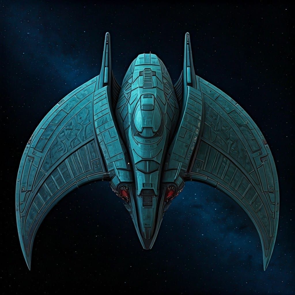 Sleek Klingon Bird-of-Prey in Electric Blue-Turquoise-Green