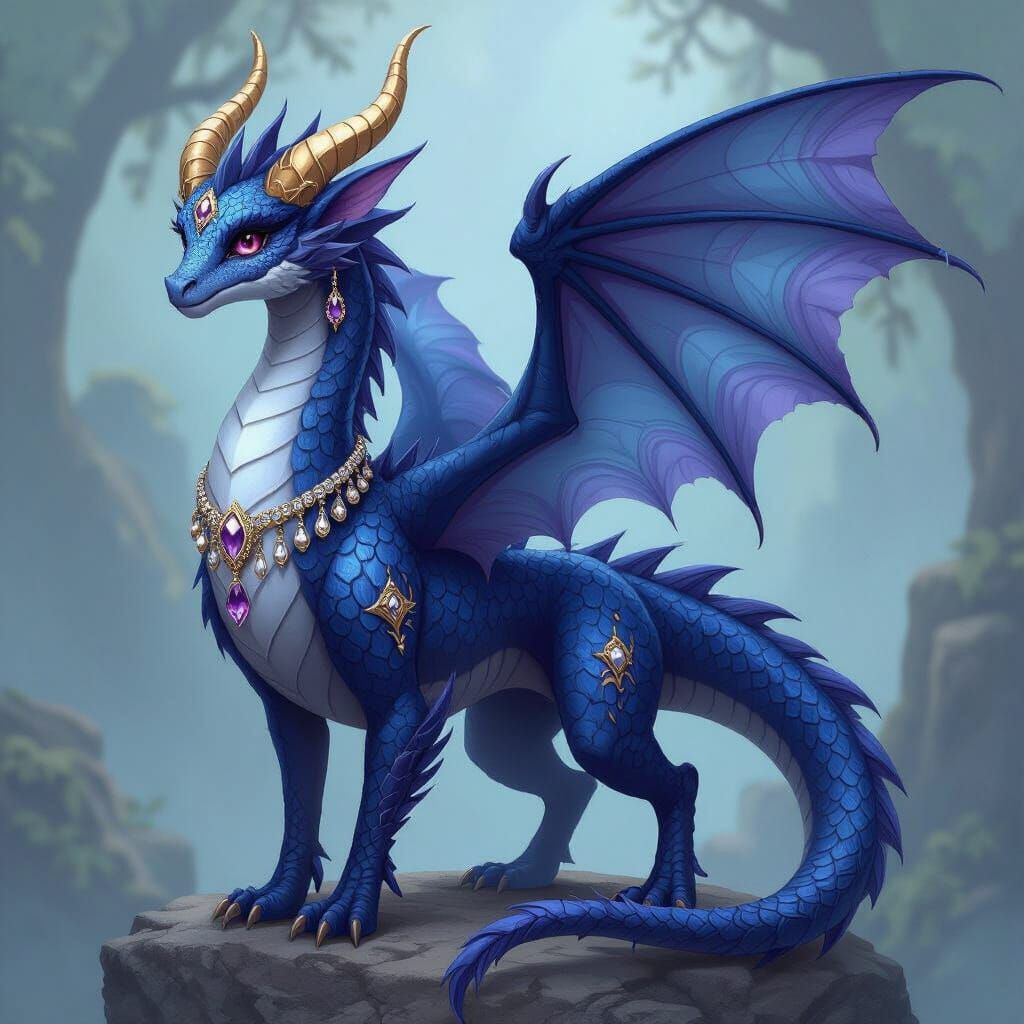 Nightwing Silkwing Hybrid Dragon with Gold and Jewel Adornme...