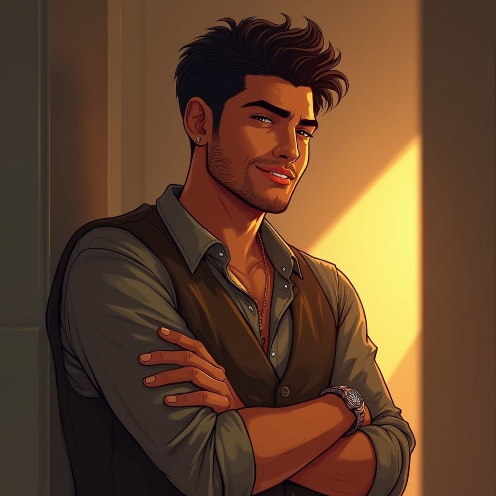 Confident Gentleman with Elegant Cord and Leather Cuff