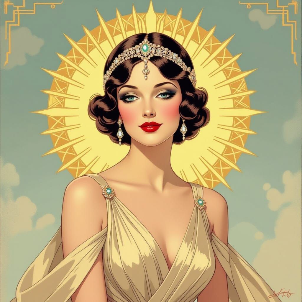 Art Deco Portrait of a Radiant Duchess in Gold