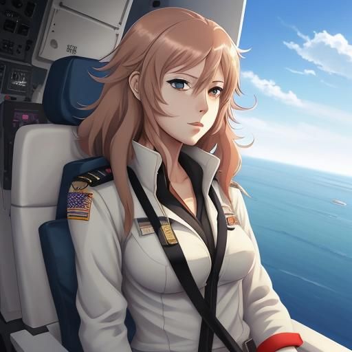 Anime-Style Female Pilot on Aircraft Carrier