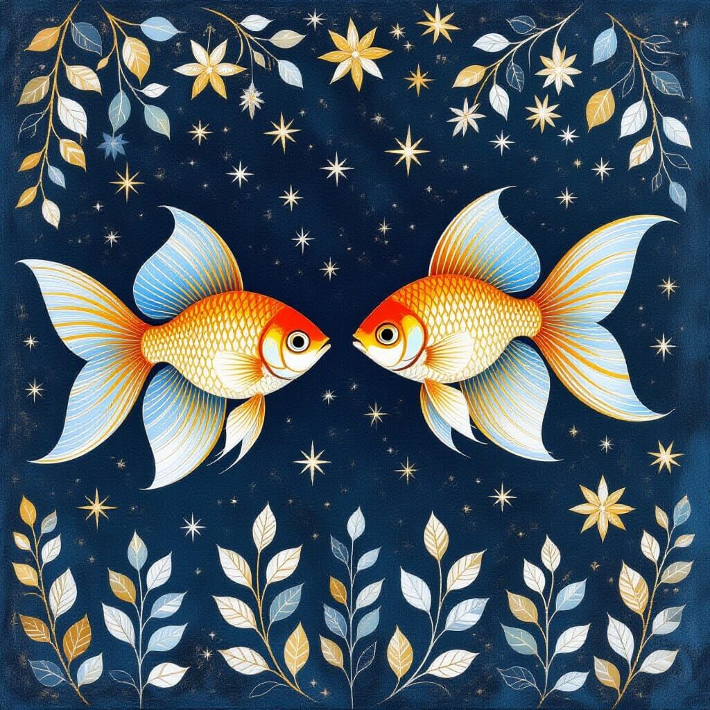 Ethereal Rainbow Fish in Celestial Art Nouveau Style