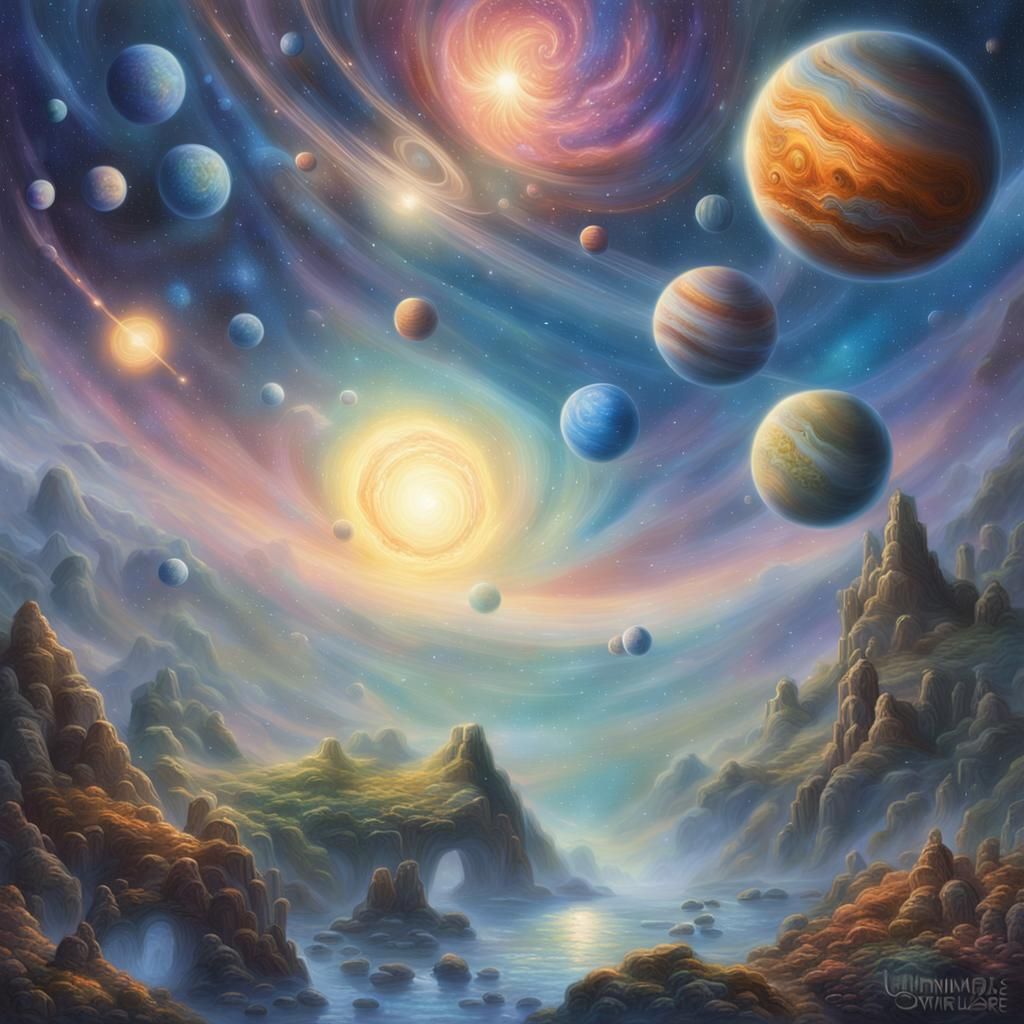 Planets in Ethereal Fantasy Sky