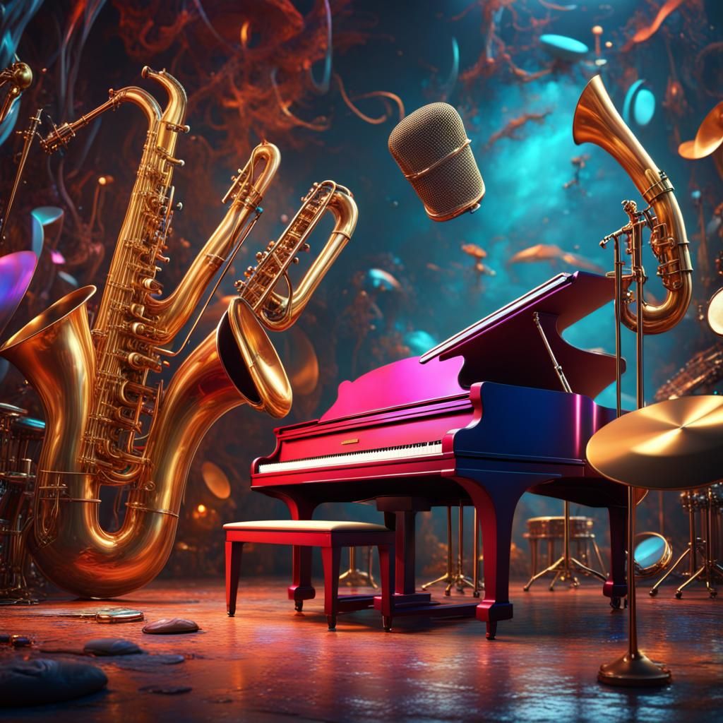 Abstract Colorful Musical Instruments in Detailed Painting