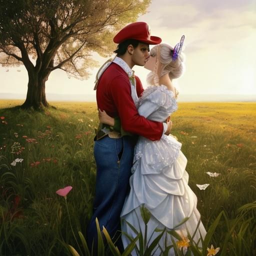 Super Mario and Lady Timpani Romantic Kiss