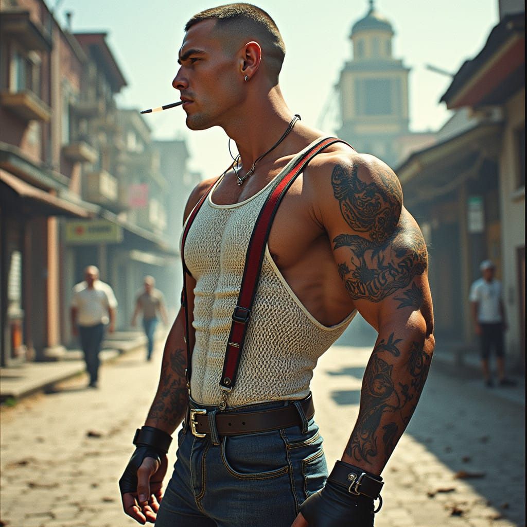 Confident Urban Masculinity in Hyper-Realistic Style