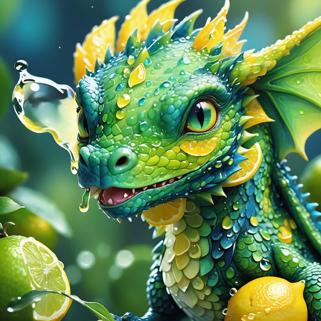 Tiny Dragon with Lemon: Whimsical Digital Art