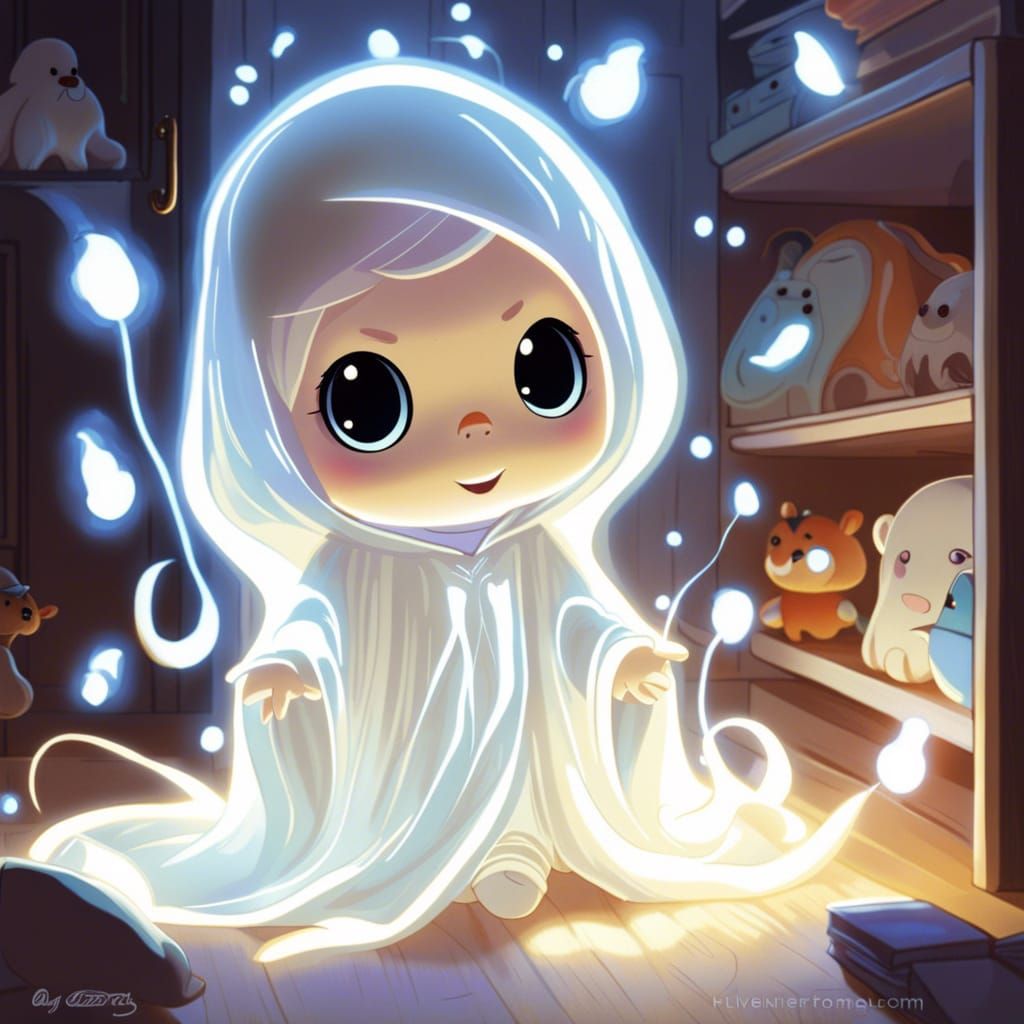 Adorable Chibi Ghost in Style of J.C. Leyendecker