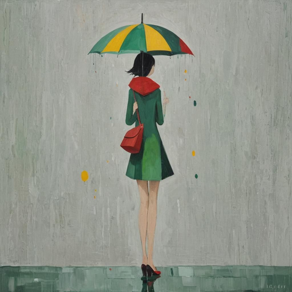 Abstract Minimalist Painting: Girl with Umbrella