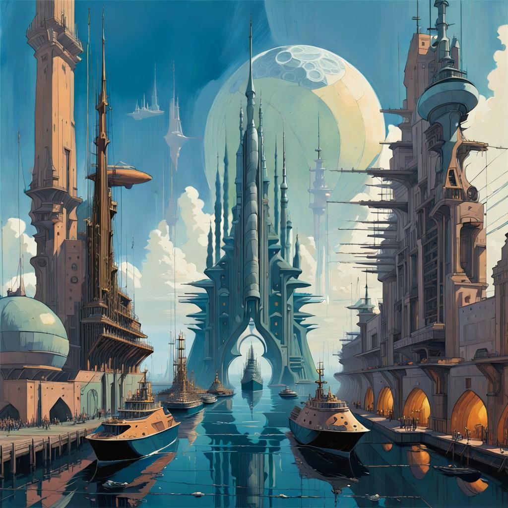 Atlantis: Conceptual Futurism Cityscape at Sunset
