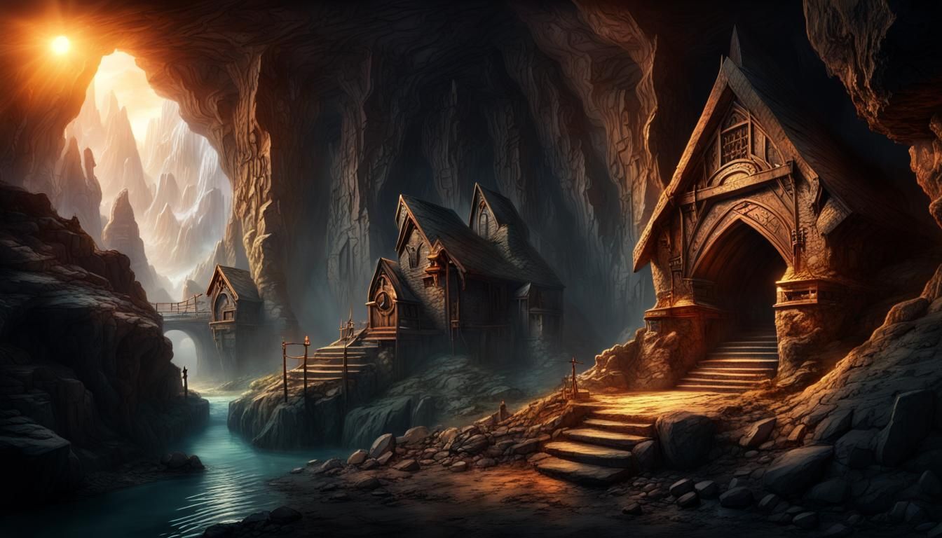 Epic Underground Dwarven Village in a Dark Cave