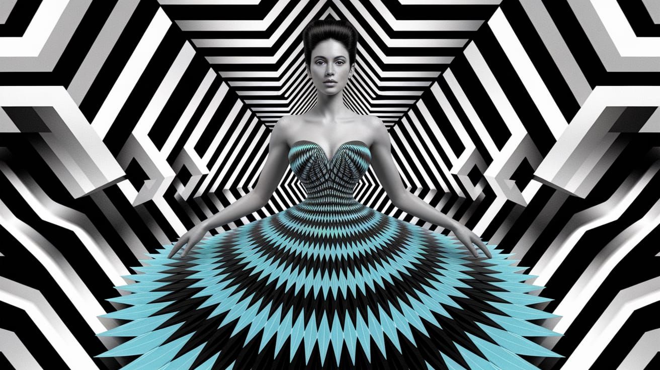 Ethereal Woman in Surreal Op Art Style
