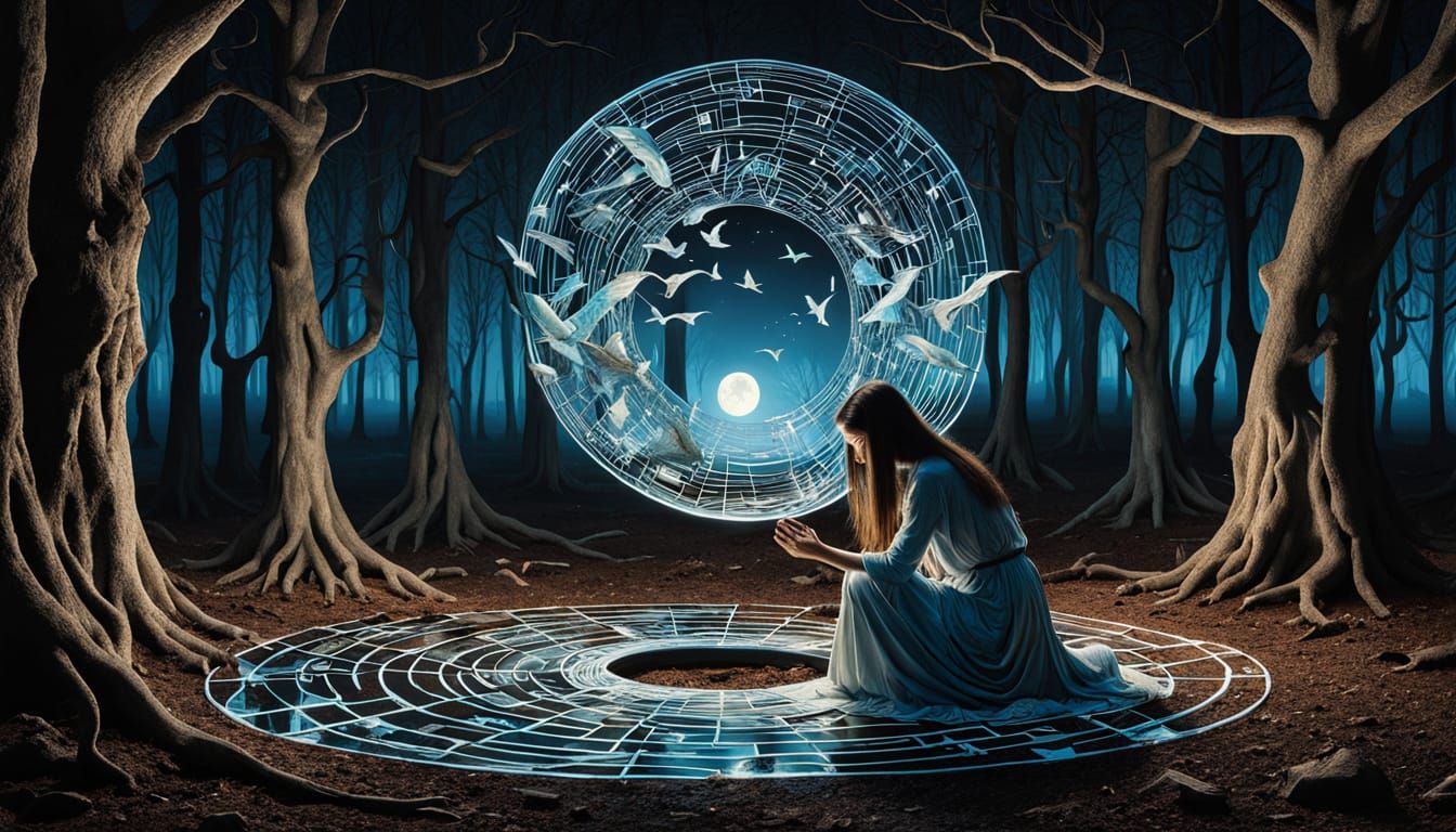 Surreal, Dreamlike Collage of Bio Art and Nature Scenes