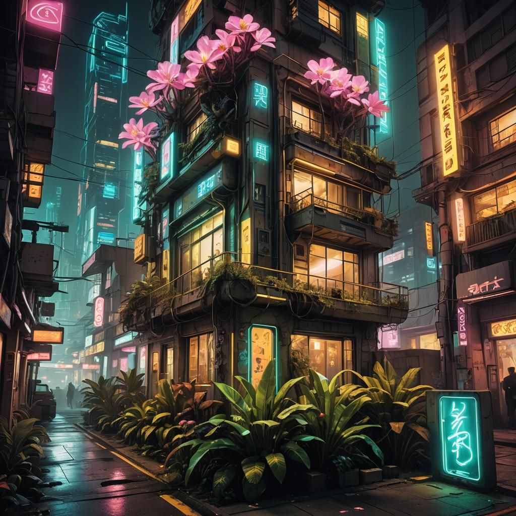 Futuristic Architecture with Light Painting in Cyberpunk Sty...