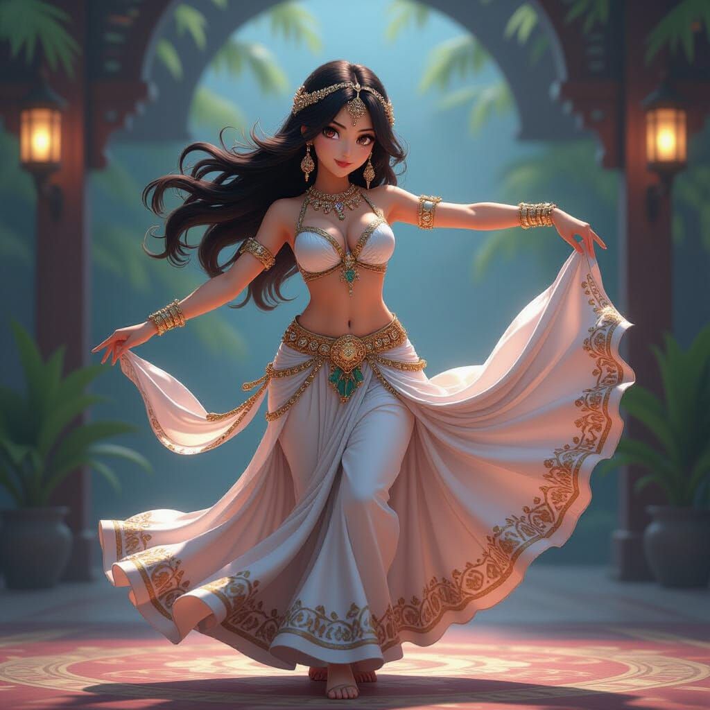 Anime Belly Dancer Shimmy in Dynamic 3D Style