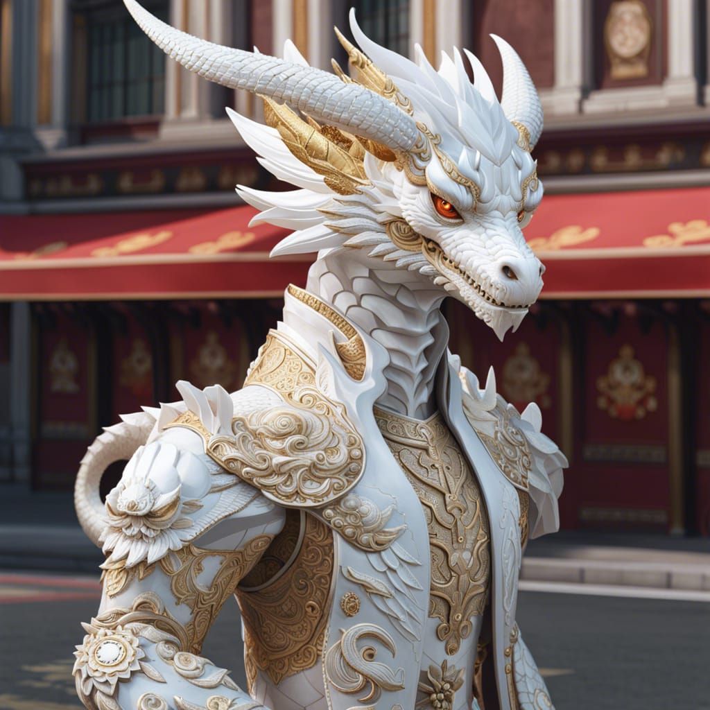 Rococo Gothic Dragon Portrait in Hyperreal Style