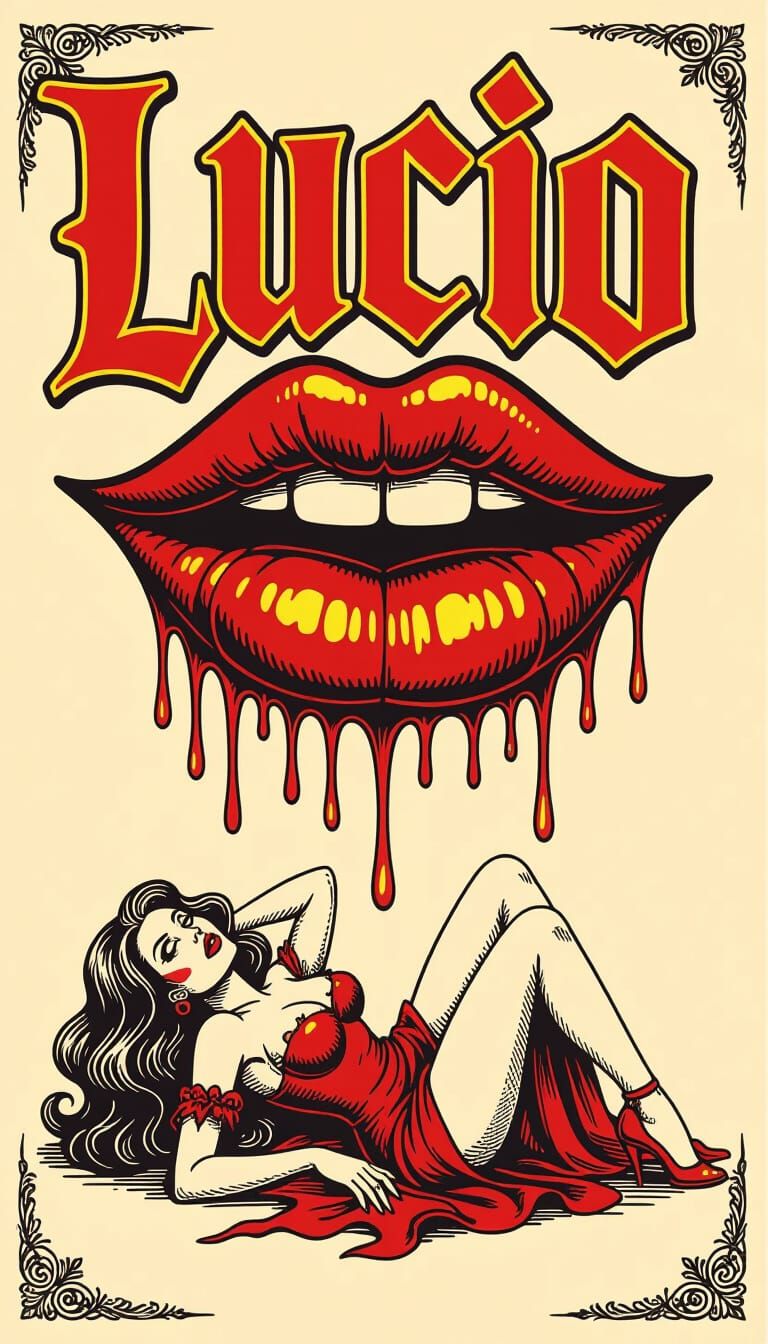 Deathcore Logo with Vampire Lips and Pinup