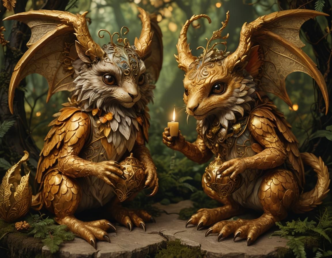 Whimsical Forest Creatures in Renaissance Fantasy Style