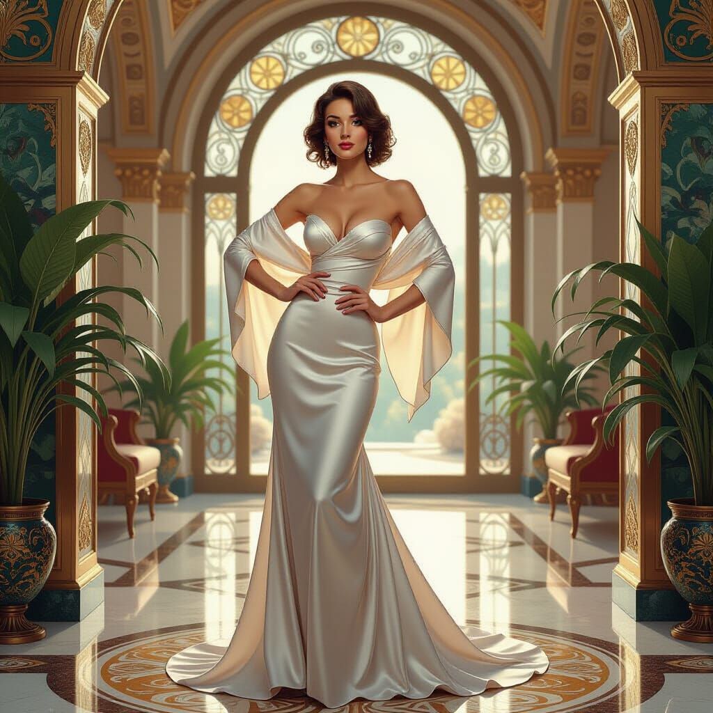 Elegant Woman in Art Nouveau Style Interior