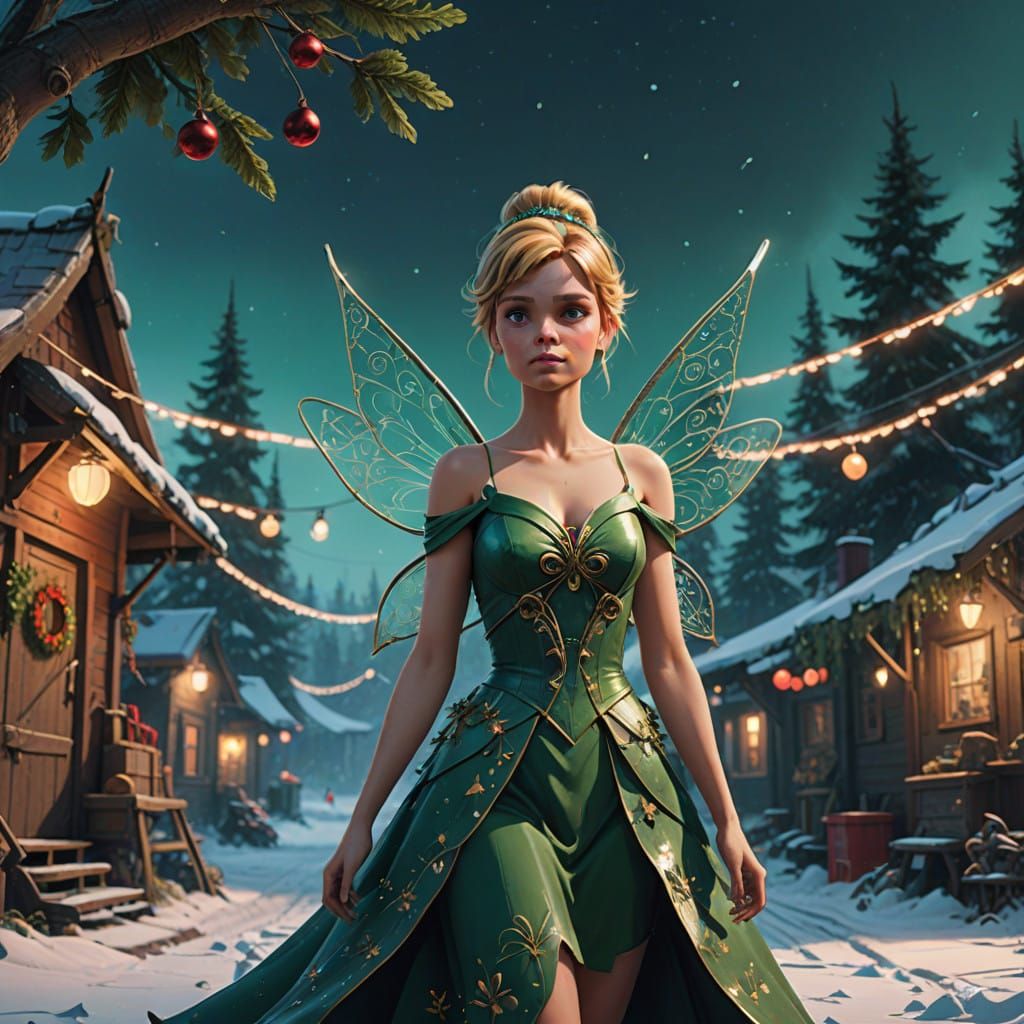 Whimsical Christmas Tinker Bell in Sparkling Emerald Green P...